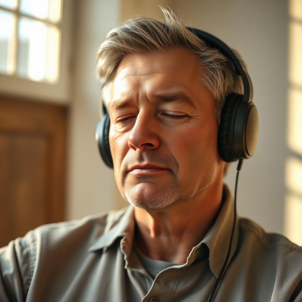 A man listening to The Brain Song with headphones